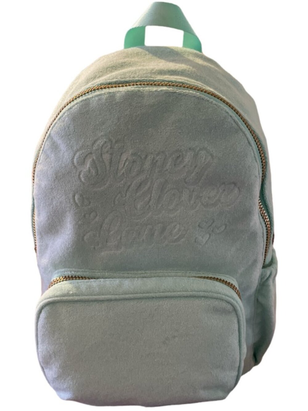 Stoney Clover Lane Terry Cloth Embossed Backpack Light Mint Green new